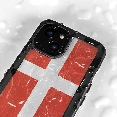 Denmark Flag Distressed iPhone 15 Waterproof Case